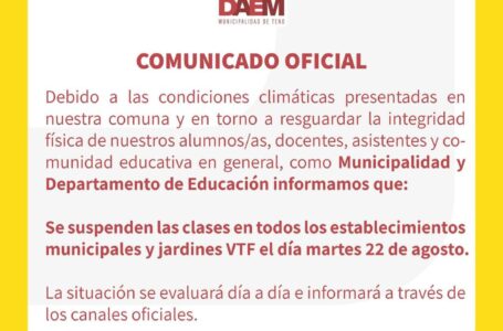 Suspensión de clases en Teno debido a condiciones climáticas.